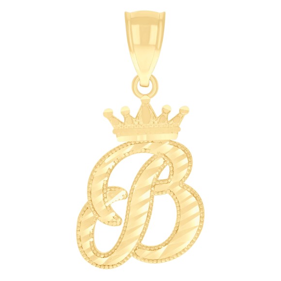 10kt 10k Yellow Gold Unisex Crown B Alphabet Initial Charm Pendant